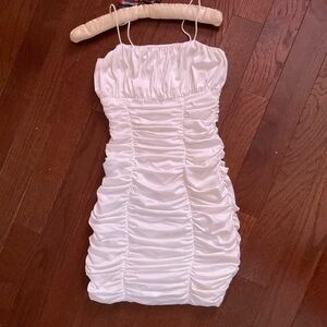 white ruched mini dress